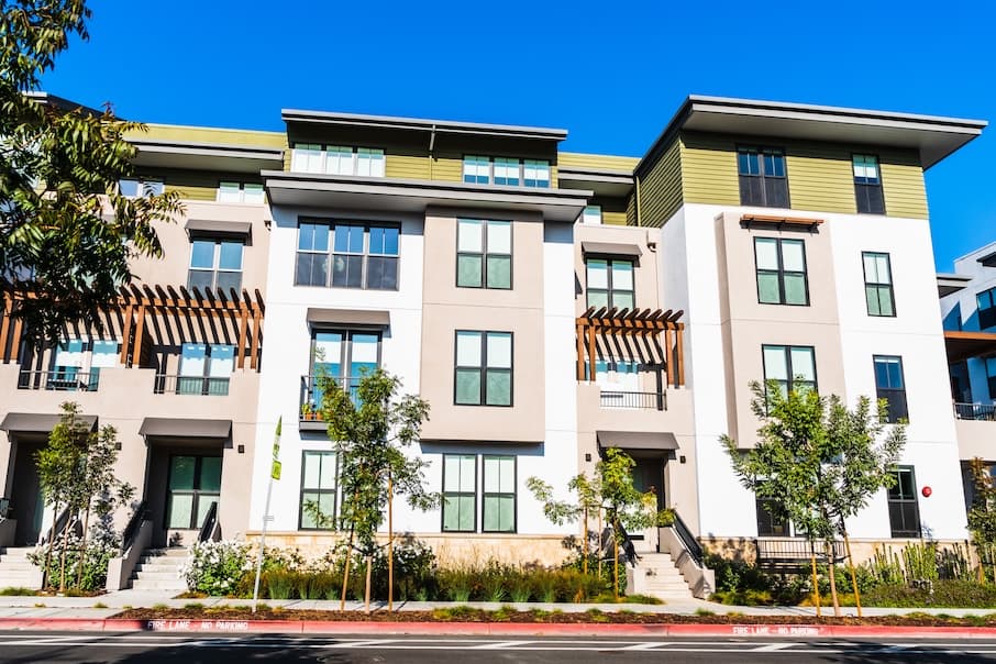 Exterior view of multifamily residential building; Mountain View, San Francisco bay area, California